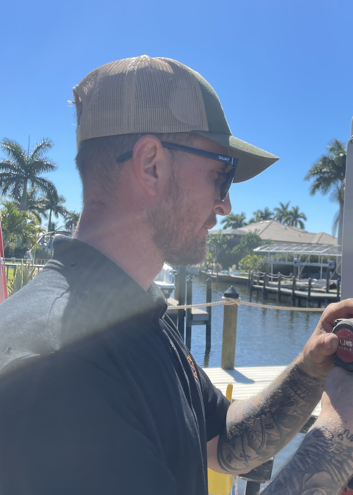 Michael O'Neill wiring a boat lift control panel